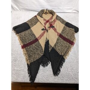 Altare Multicolor Plaid Poncho Shawl Fringe Cardigan Sweater Womens One Size